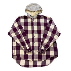 Vintage Anchor Blue WKWR Hooded Flannel Plaid Shirt Men’s Sz XL Grunge 90s Y2K